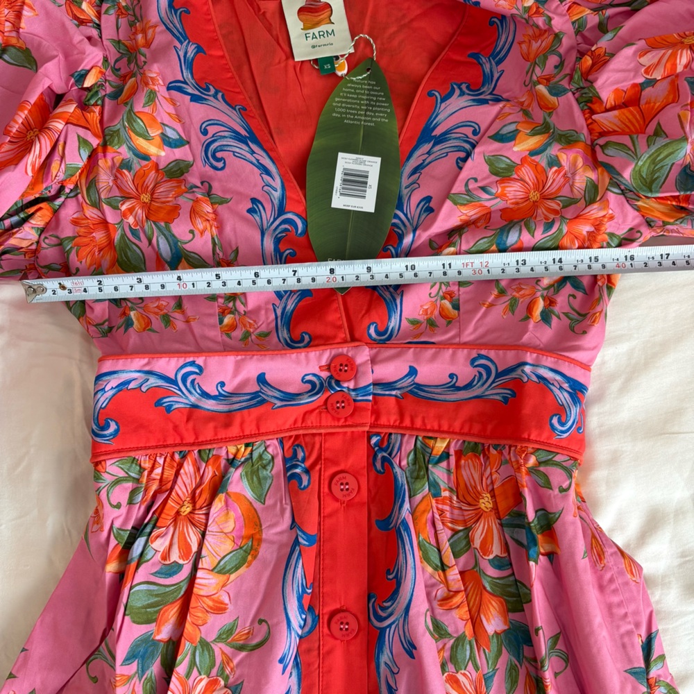 NWT Farm Rio Sicily Flowers Orange Printed Cotton Maxi Dress XS - Picture 13 of 16